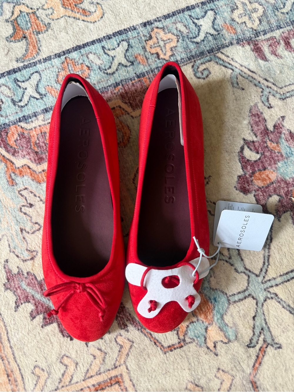 AEROSOLES Red Canvas Ballet Flat with Bow